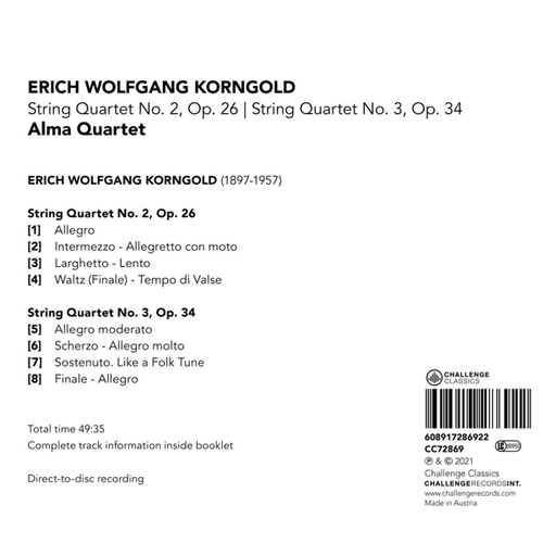 Korngold: String Quartet No.2, Op. 26/String Quartet No.3, Op. 34
